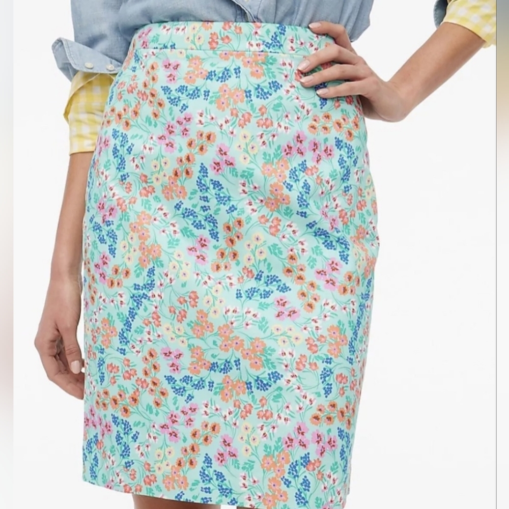 J. Crew Factory Baby Blue Pastel Floral Print Spring Easter Mini Pencil Skirt 2